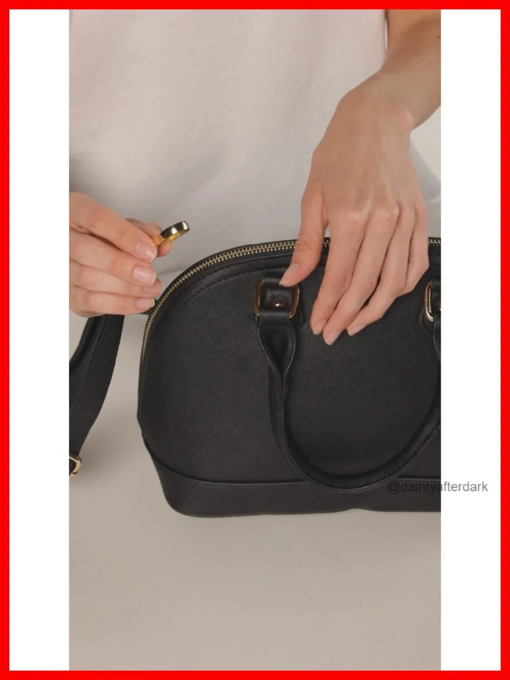 Faux Saffiano Leather Dome Satchel with Zipper Closure